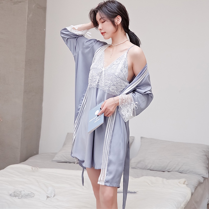 S5T951 Setelan 5pcs Sleepwear Baju Tidur Piyama Pajamas Wanita Premium - Lingerie Kimono, Babydoll, Tanktop, Celana Panjang &amp; Pendek