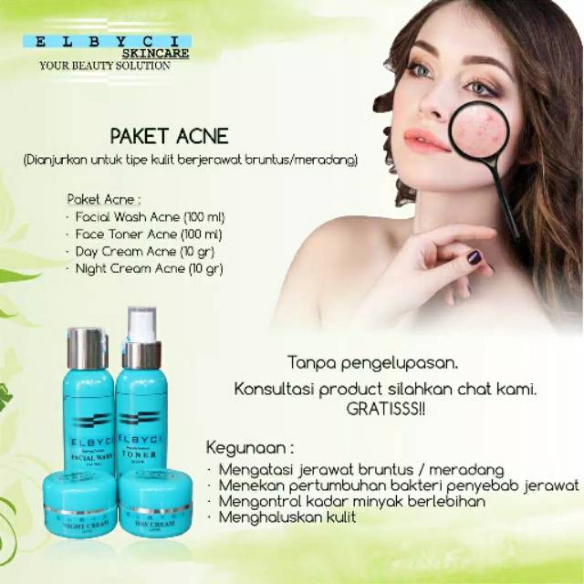 PAKET CREAM UNTUK KULIT BERJERAWAT/SKINCARE/ PERAWATAN WAJAH BY ELBYCI (PAKET ACNE)