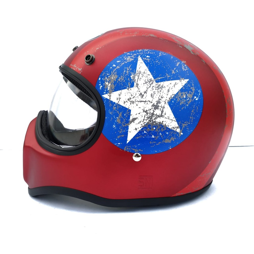 Helm Cakil HBC Captain America Maroon + Inner Visor ( Fullface / Retro / Klasik / Vespa )