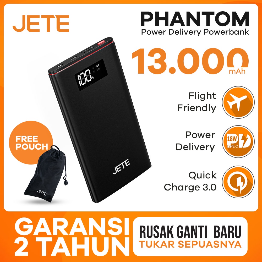 Powerbank 13000 MaH QC 3.0 with PD - JETE Phantom- Garansi Resmi 2 Tahun