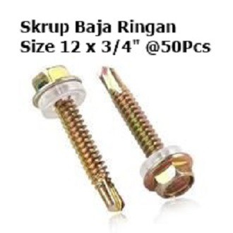 SEKRUP BAJA RINGAN 12 x 3/4 Inch - BAUT SKRUP ROOFING KUNINGAN ISI 50 PCS