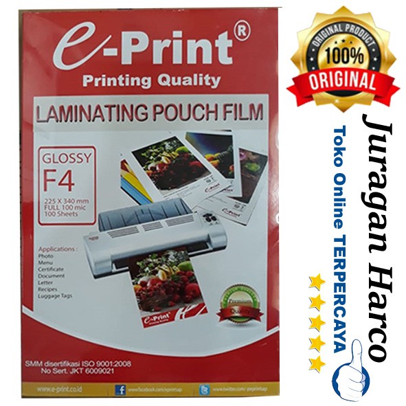 

E-Print Laminating Pouch Film Glossy F4 225x340 mm 100 sheets