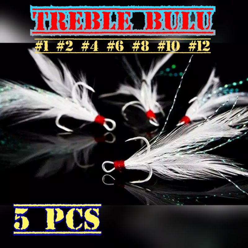 5Pcs Treble Hook Bulu  3X Strong Bahan Carbon #1 #2 #4 #6 #8 #10 #12