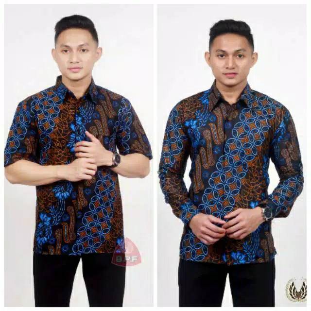 KEMEJA PARANG BIRU ELEKTRIK - ATASAN PRIA BATIK LUKOJOYO - SERAGAM BATIK KANTOR - BATIK GURU PEGAWAI