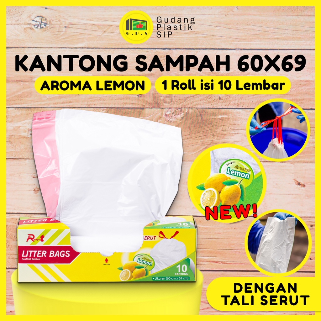 Kantong Sampah Aroma Lemon Dengan Tali Serut Uk. 60 x 69 Ramah Lingkungan