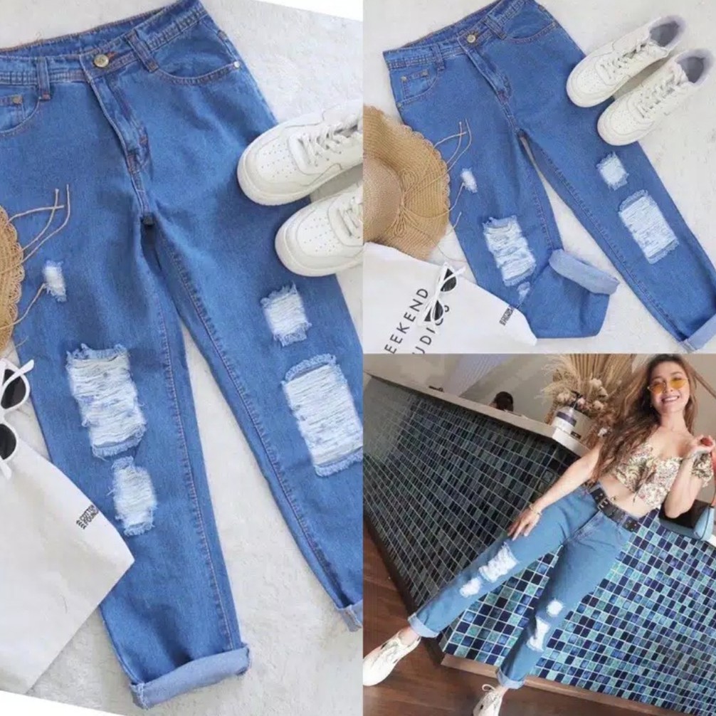 BOYFRIEND SOBEK LAPIS / CELANA JEANS WANITA /  CELANAJEANS SOBEK /CELANA JEANS KEKINIAN