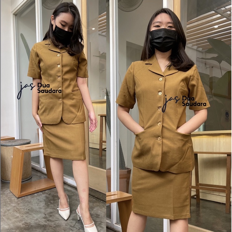 Jual Lengan Pendek Rok Pemda Khaki Wanita Seragam Pemda Baju