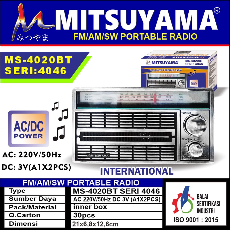 NEW!! Radio Clasik / Radio Jadul MITSUYAMA / Radio Portable MS 4030BT seri 4046 / AC-DC Power