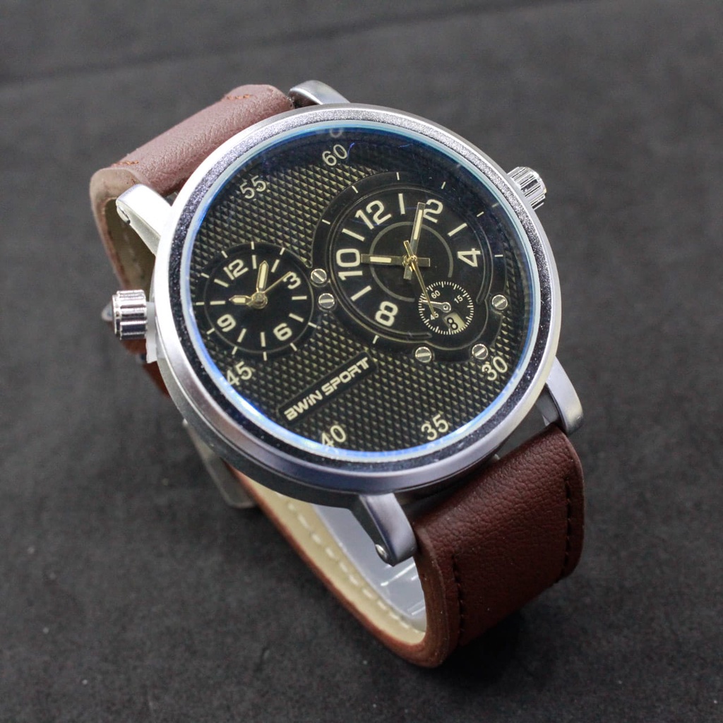 JAM TANGAN COWOK AWINSPORT DUALTIME/JAM TANGAN COWOK TERBARU/JAM TANGAN FASHION TALU KULIT/