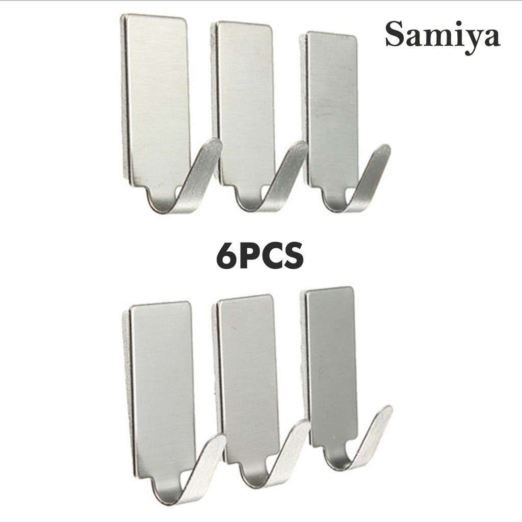 6 pcs gantungan dinding topi tas serbaguna stainless steel / hook adhesive stainless steel towel