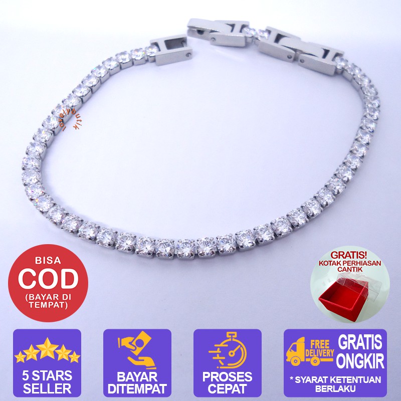 Lovelybutik Gelang Tangan Titanium Anti Karat Sparkling Gelang Wanita Titanium Uk19 cm BONUS KOTAK