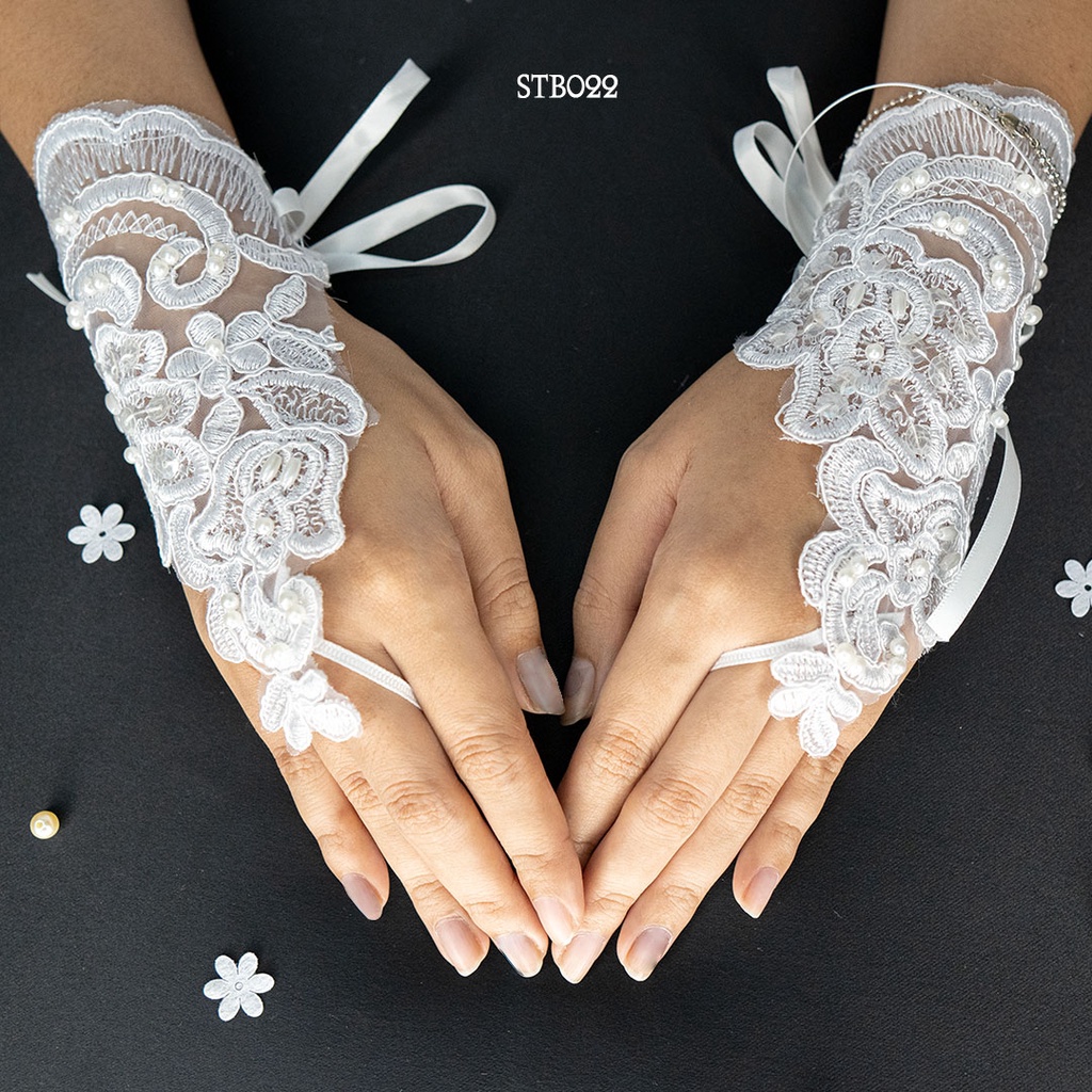 [BISA COD] ASESORIS PENGANTIN WEDDING BRIDAL GLOVES SARUNG TANGAN PUTIH STB022