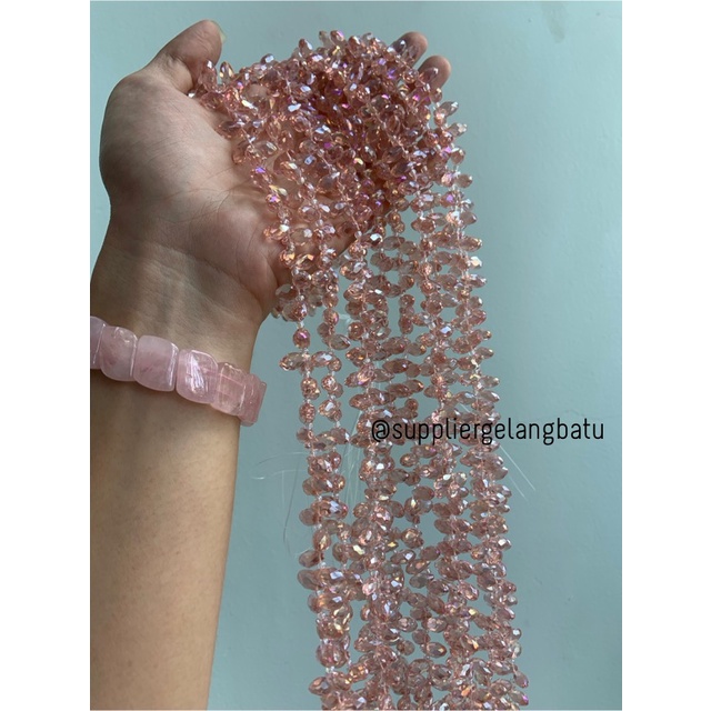 KRISTAL CEKO TETES AIR MATA 6MM SALEM PINK ROSE QUARTZ LUBANG SAMPING