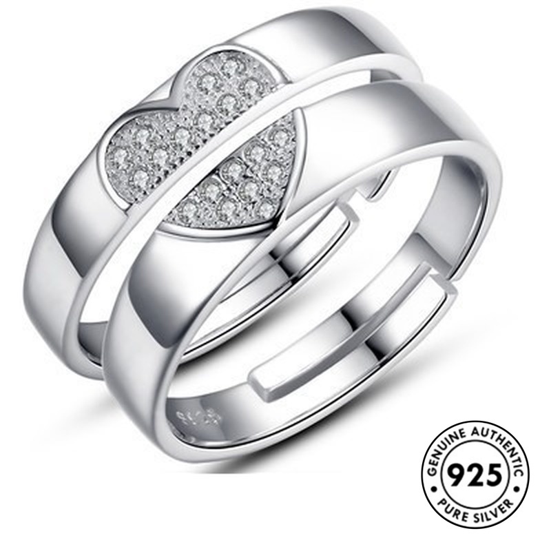 Cincin S925 Silver Bentuk Hati Aksen Berlian Untuk Pasangan
