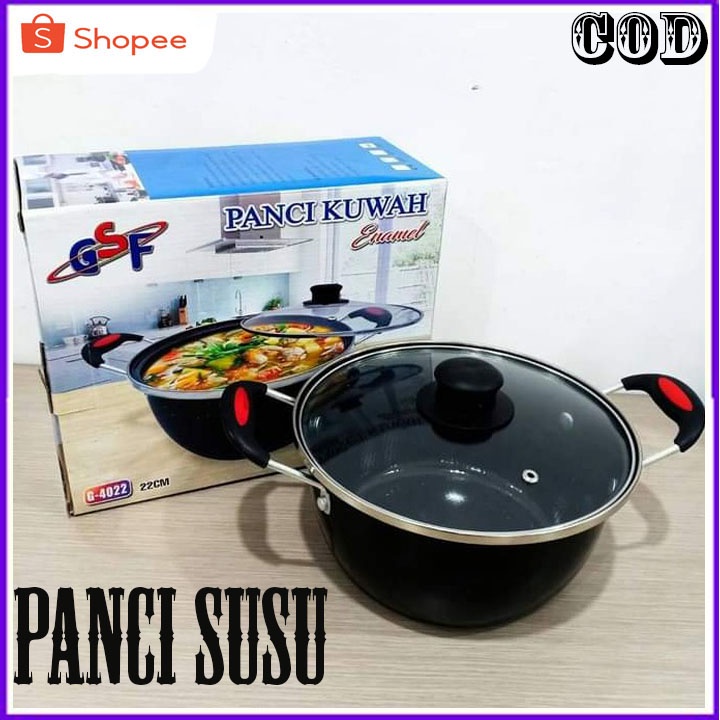 PANCI KUAH ENAMEL GSF PLUS TUTUP KACA TEBAL G 4022 BERGARASI RESMI 1 TAHUN MANTAP