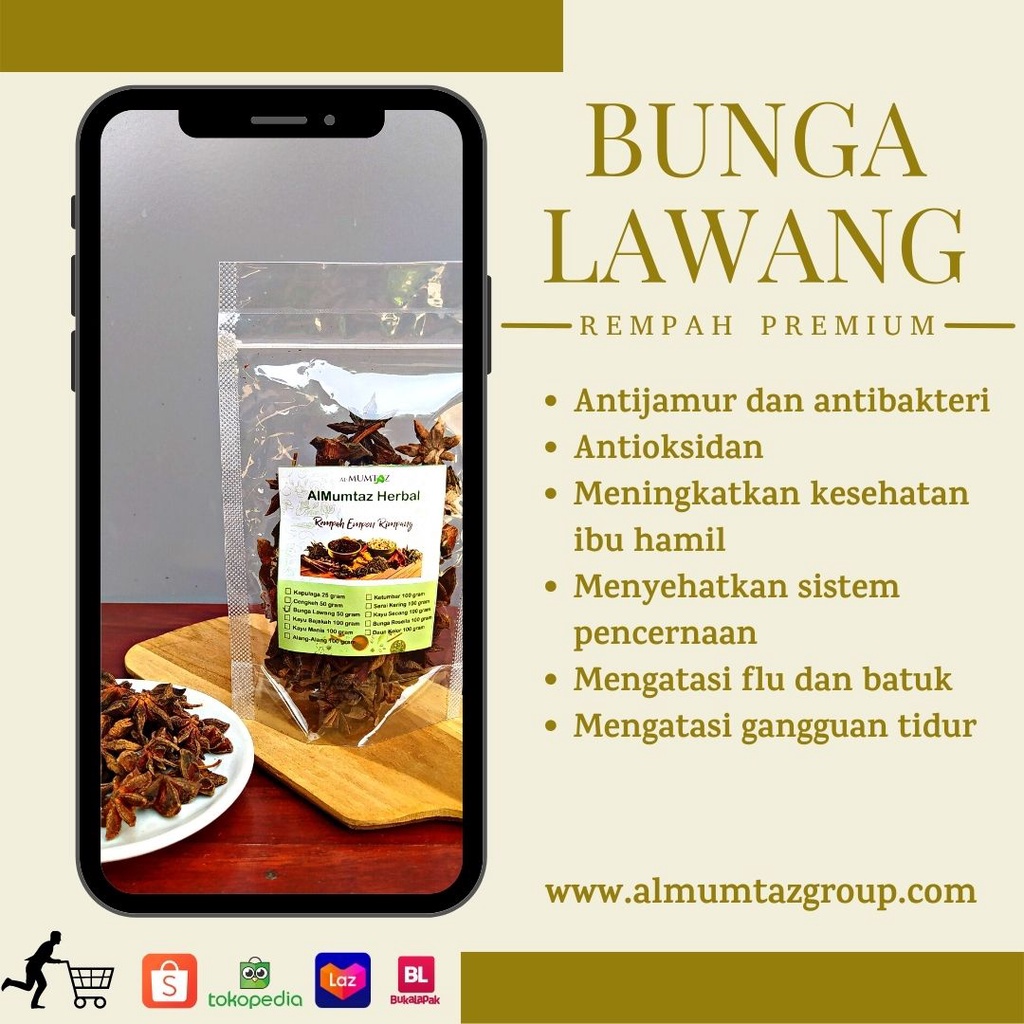 

Bunga Lawang, star anise 50 gram, kembang lawang pekak original penyedap makanan dan obatflu dan insomnia