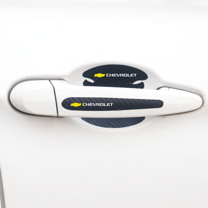 8Pcs Chevrolet Logo Serat Karbon Menangani Perlindungan Film For Chevrolet Spin Omotif Captiva Lova Aveo Trooper Luv