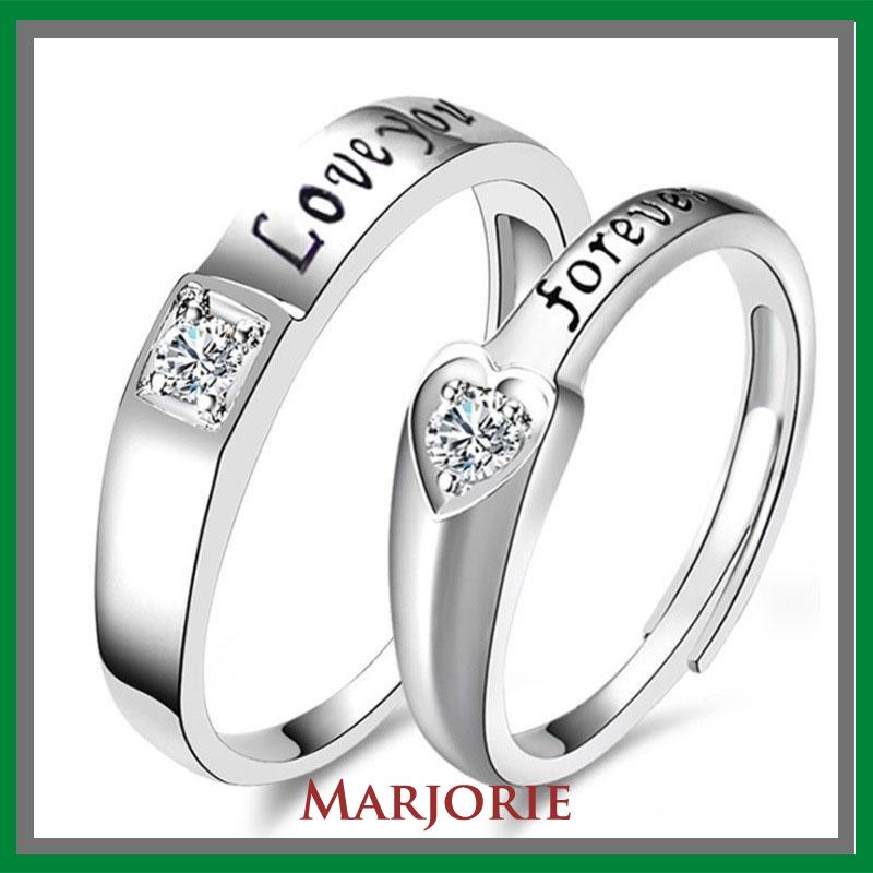 925 Silver Cincin Pasangan Berlian Mode Wanita Perhiasan Cincin Couple Rings-MJD