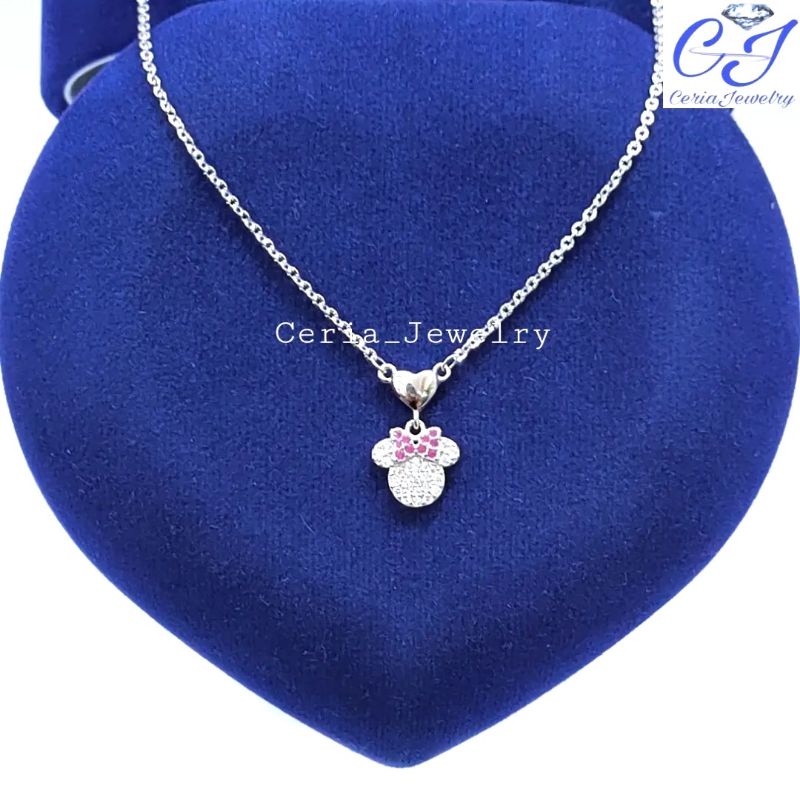 Kalung Anak Perak Asli Silver 925 Lapis Emas Putih Rantai Nori Ukir Model Mickey mouse - Perak Asli Silver 925 Anti Karat