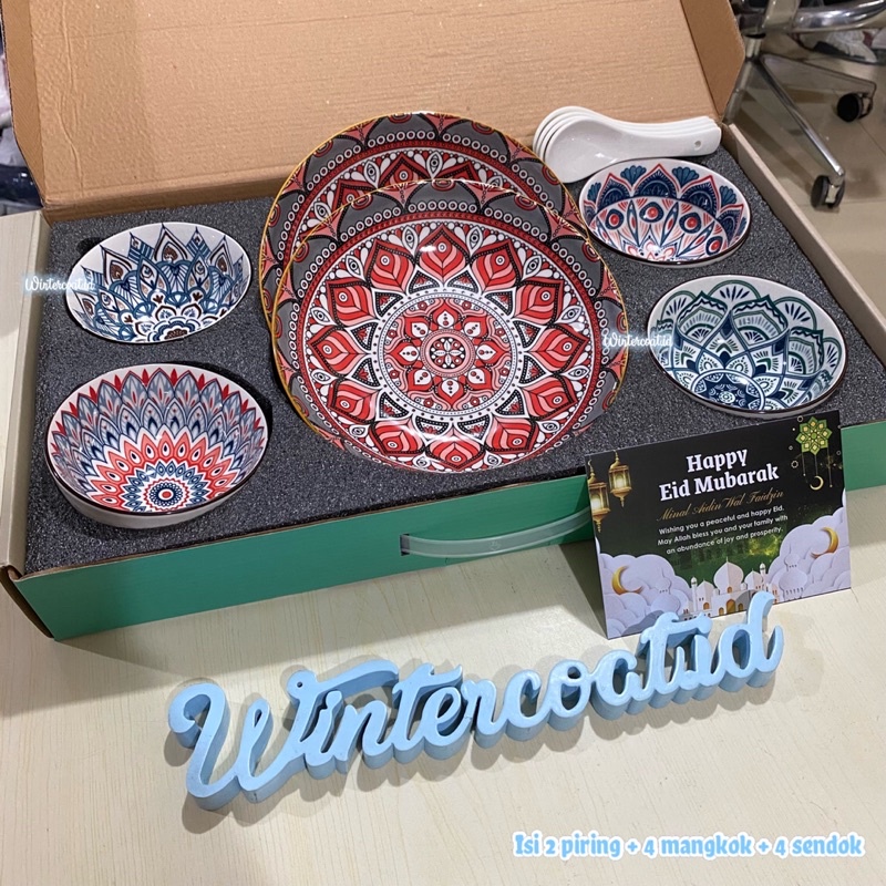 Hampers lebaran mangkok keramik set piring cantik import 2 piring dan 4 mangkok hadiah idul fitri eid mubarak ide kado gift bowl ceramic plate