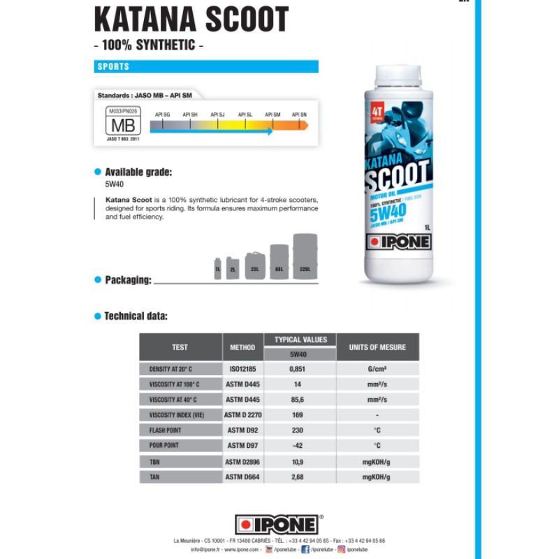 OLI IPONE KATANA SCOOT MATIC 5W40 ORIGINAL IMPORT FRANCE