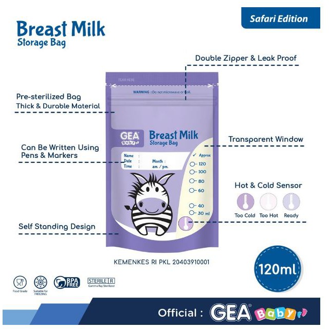 GEA Baby Kantong Asi 120ml 200ml 250ml | Kantong Susu Bubuk GEA 50g | Breast Milk Storage Bag 30pcs