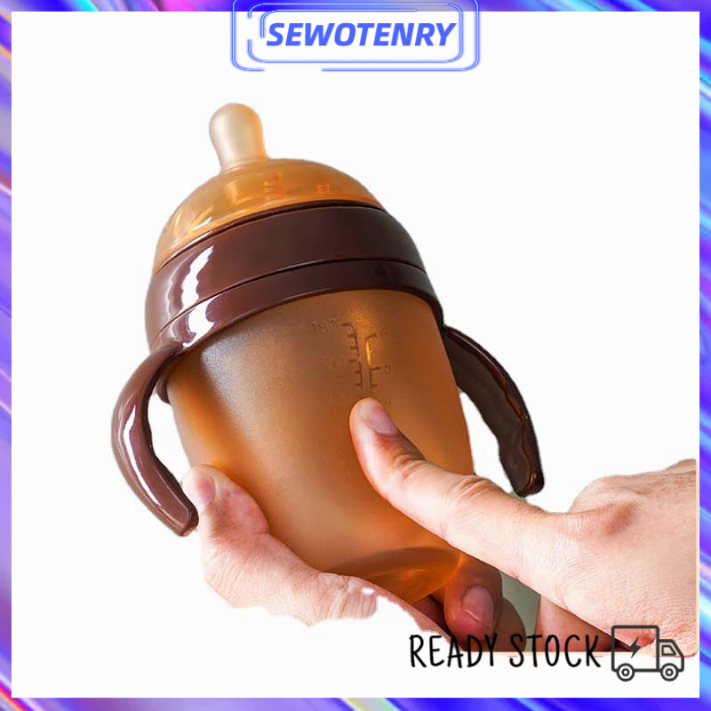 【COD】Piko bello Botol Susu Bayi 250ml / Botol bayi berbahan silikon lembut Coklat / Leher Lebar / Botol Susu Bayi Anti Kolik