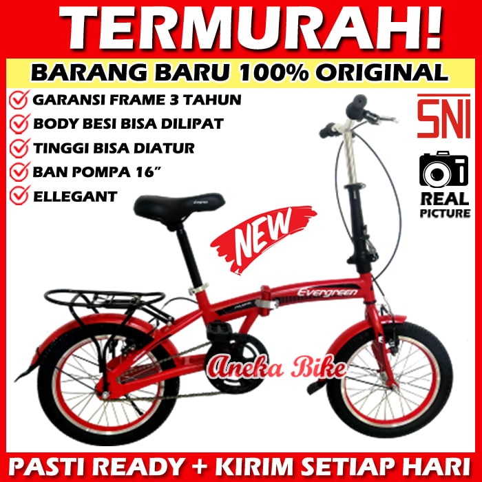 Sepeda Lipat Anak 16 inch Evergreen 6 Speed Murah-1 SPEED - MERAH