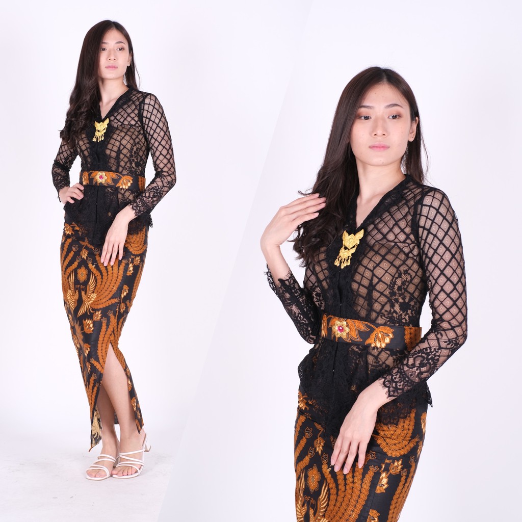 Setelan Kebaya Bali jadi Hitam Kartini lengan panjang | Rok Span Batik