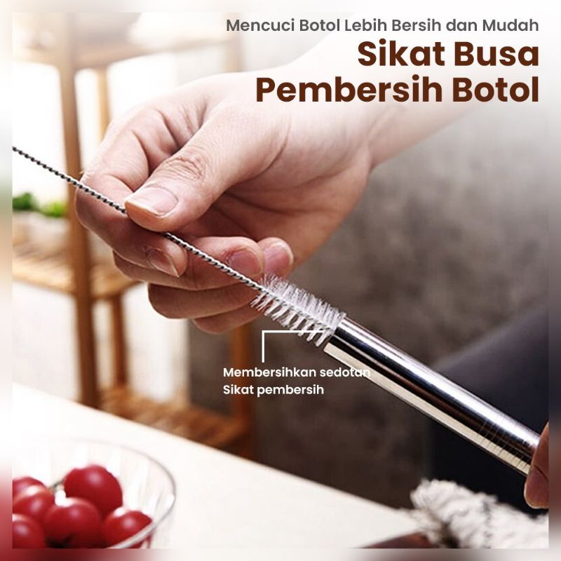 Sikat Pembersih Sedotan / Sikat Botol Susu Bayi Stainless Brush Straw Cleaner