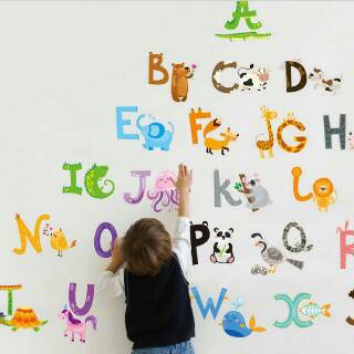 RELIZA WALL STICKER ALPHABET HURUF ANIMAL HEWAN ANAK STUDY 