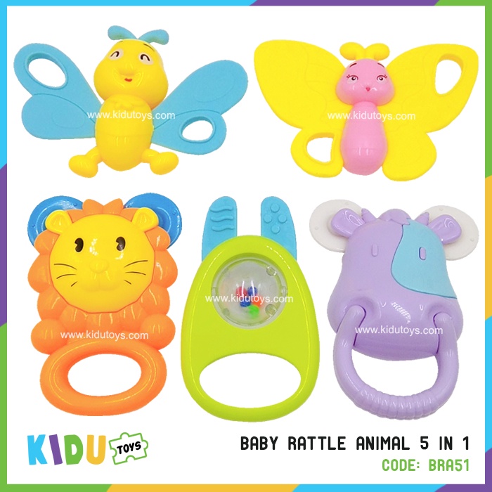 Mainan Newborn Mainan Kerincing Bayi Baby Rattle Animal 5 in 1 Kidu Toys