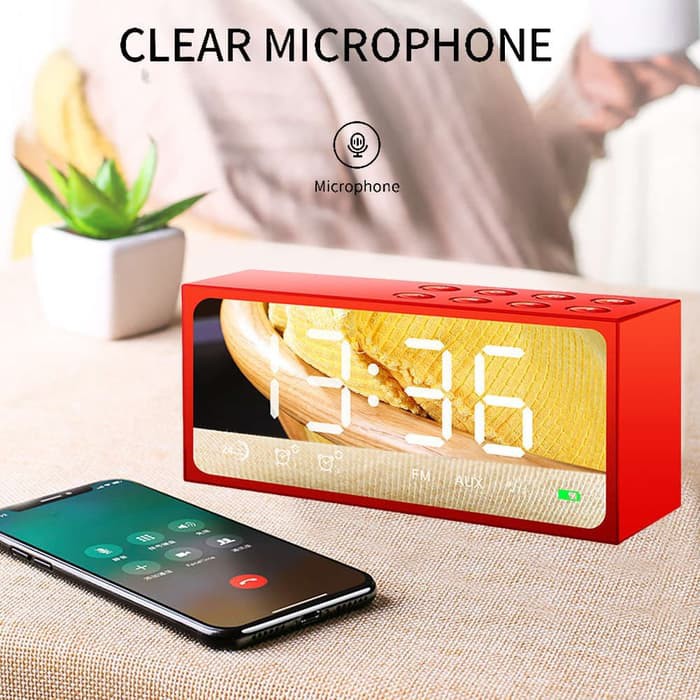 JOYROOM Bluetooth Stereo Speaker LED Alarm Clock w/Card Slot RED