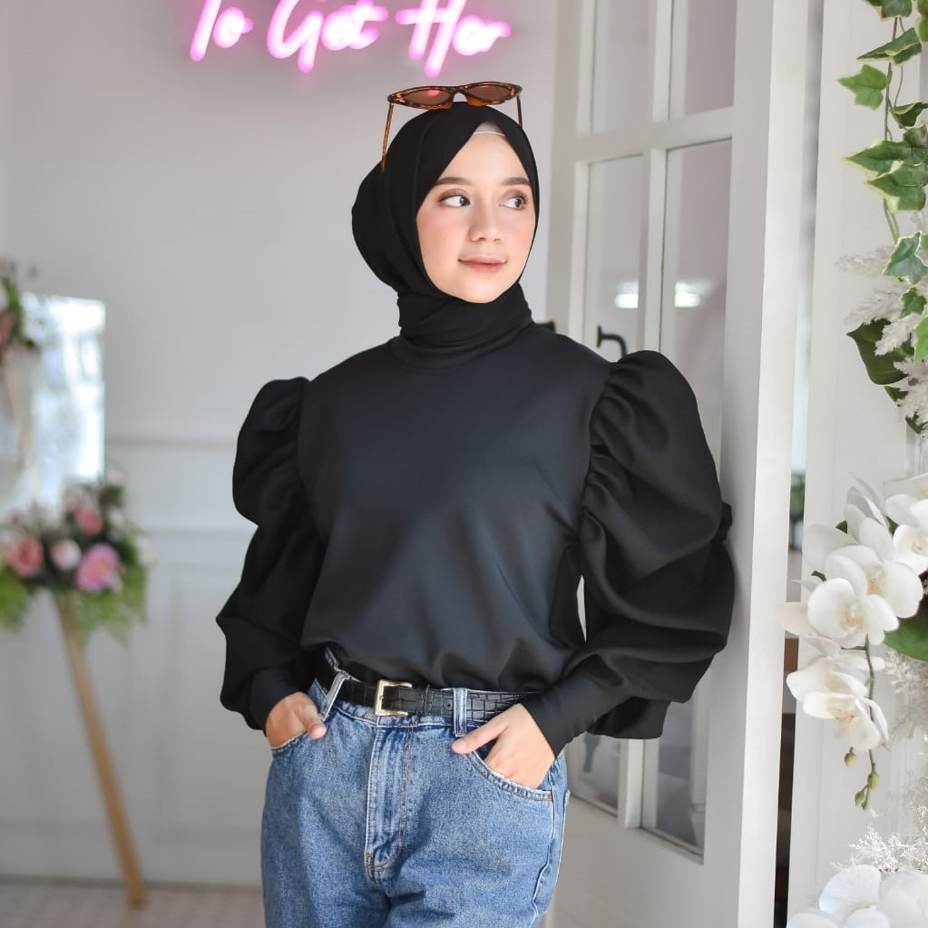 Blouse Scuba Premium Baju Atasan Wanita Top Tangan Balon Fashion Ootd Kekinian 2021 [Realpict]