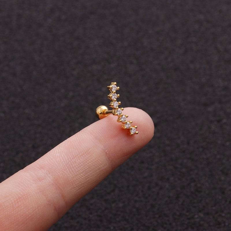 1pc Anting Tindik Tulang Rawan Telinga Bentuk Gelombang Warna Silver Dan Emas