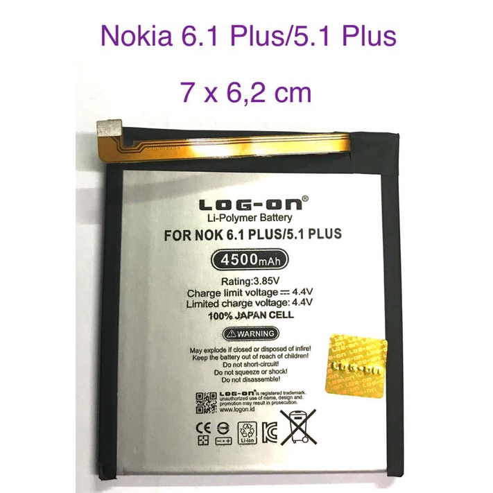 LOG ON BATERAI NOKIA 6.1 PLUS-5.1PLUS LOG-ON BATRE DOUBLE POWER DOUBLE IC BATTERY