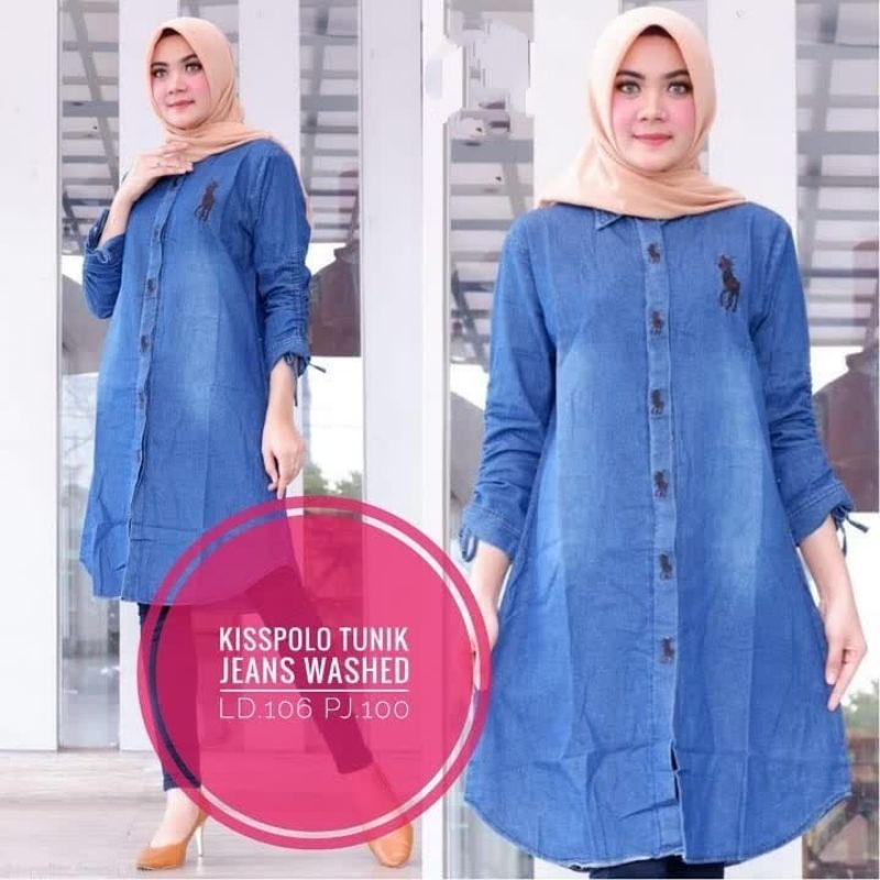 TUNIK JEANS WANITA TERBARU BUSUI FRIENDLY FIT BIG XL | TUNIK DENIM WANITA KEKINIAN