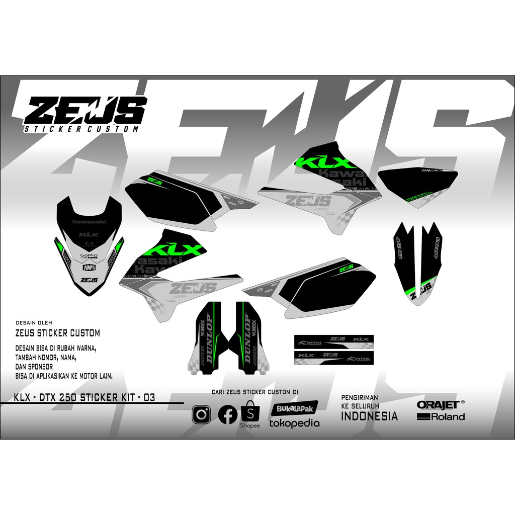 Decal Sticker - Stiker Dekal Klx Dtx 250 Zeus SC 03