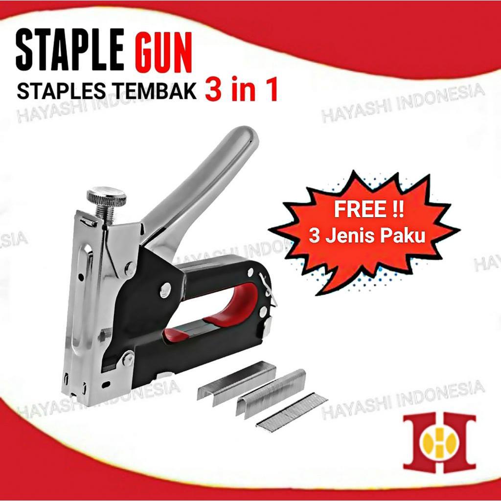 Staple Staples Steples Gun Tembak 3 in 1 Jok Kulit Kayu Karpet Kardus