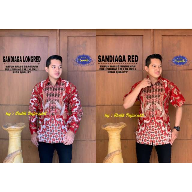 Batik Solo SANDIAGA RED Kemeja Pria Katun Halus Sragenan Full Furing