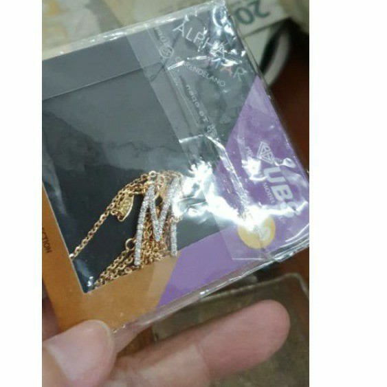 Kalung alpha star alphastar huruf M inisial nama M alfabet emas asli 700 70% permata