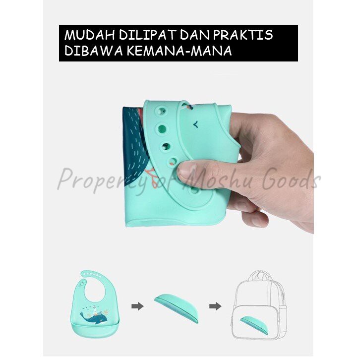 Premium Baby Bibs Silikon BPA Free Waterproof MPASI Celemek Makan Bayi Feeding Silicone Slabber Bib/C 2