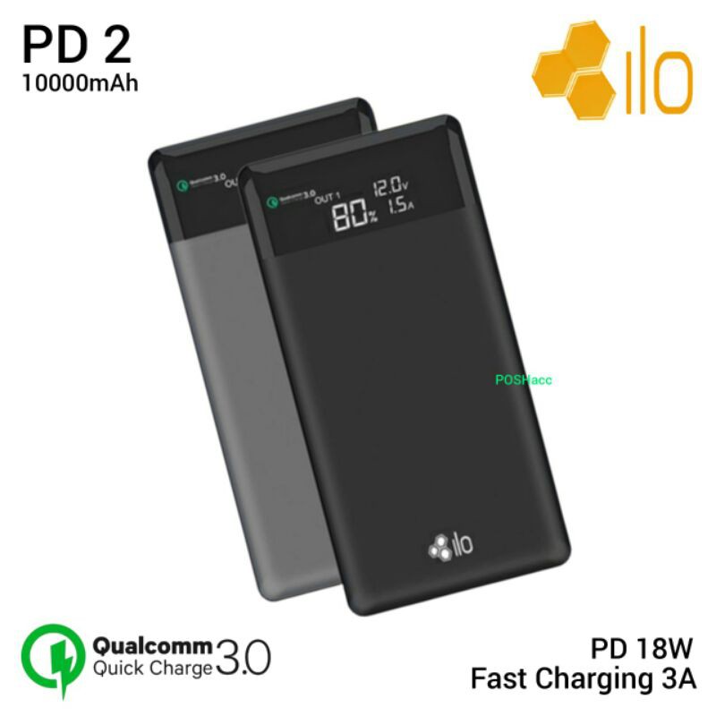 Hippo Ilo PD2 PD1 Powerbank 10000mAh PD 18W 3A QC 3.0 Fast Power Bank 10.000 mAh Black Grey White