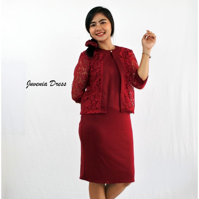 JUVENIA DRESS ROMPI LEPAS BAHÀN SCUBA KOMBINASI BROKAT READY STOCK BEST SELLER