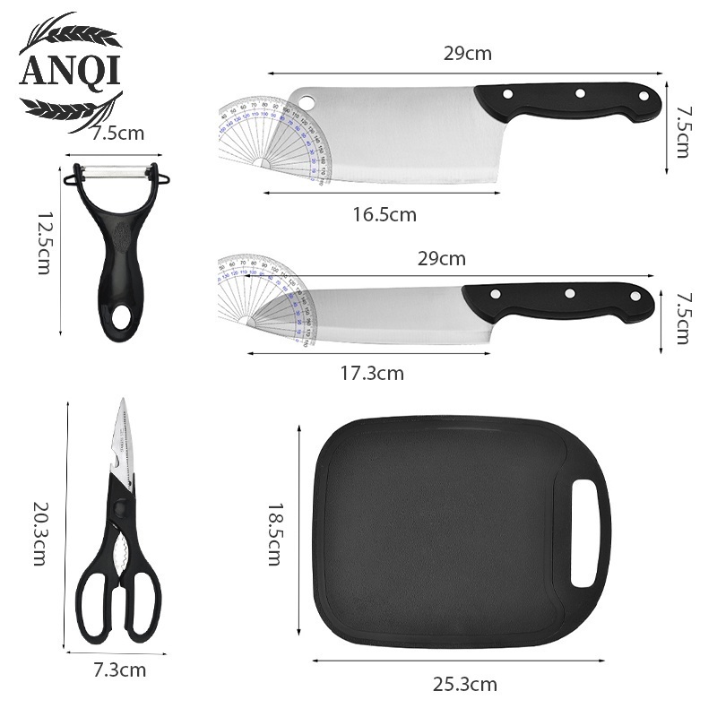 ANQI 1888 Korean Set Pisau Dapur Lengkap Grinder Peeler Chef Knife Cleaver Knife 5 Pcs in1 VS-1843