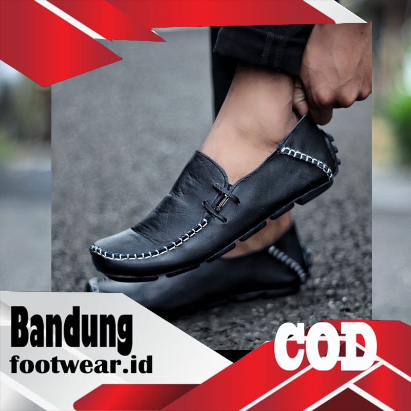 COD - SEPATU Pria Sepatu Kulit Asli Sepatu Slip On Sepatu Kasual Sepatu Kantor Hitam-Coklat