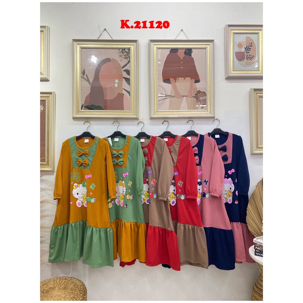 Gamis + hijab anak perempuan motif hello kitty bahan voxy premium merk latin (5-10 tahun)