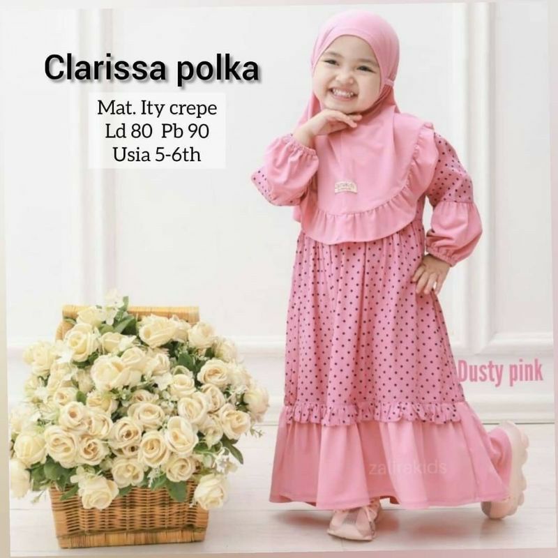 Gamis Anak Murah Syari Umur 1-10 Tahun Clarissa Polky Motiv Polkadot/gamis murah