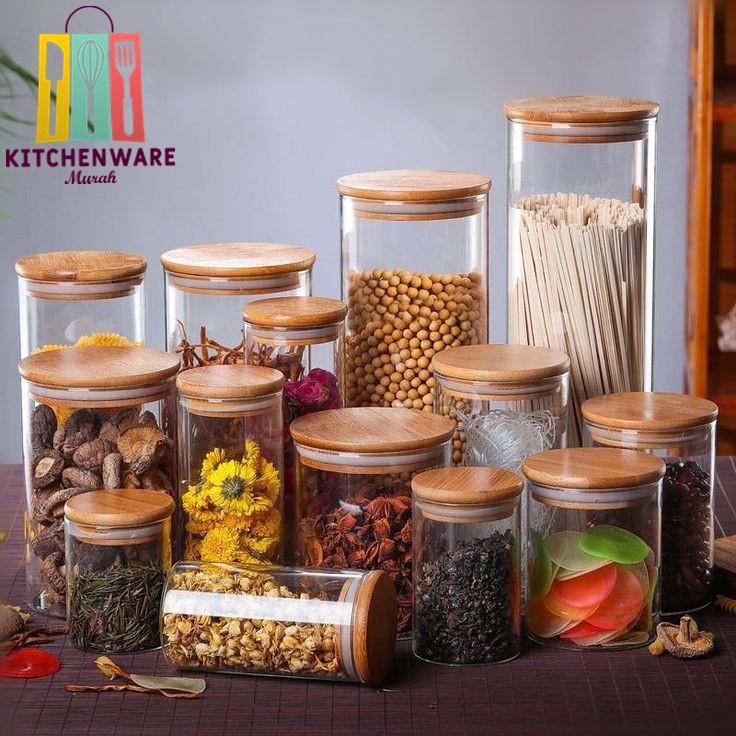 Toples Kaca Tutup Bambu Tempat Bumbu Dapur Borosilicate Toples Kaca Tutup Bambu Tempat Bumbu Dapur Borosilicate