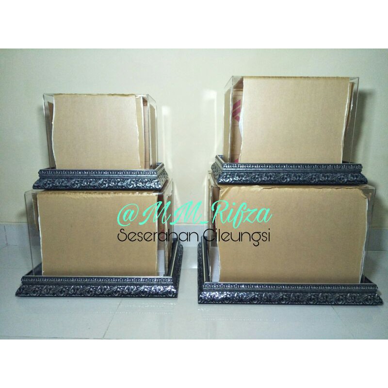 Kotak Hantaran/Seserahan Tutup Akrilik Set Batik Besar Hitam Silver T:6cm